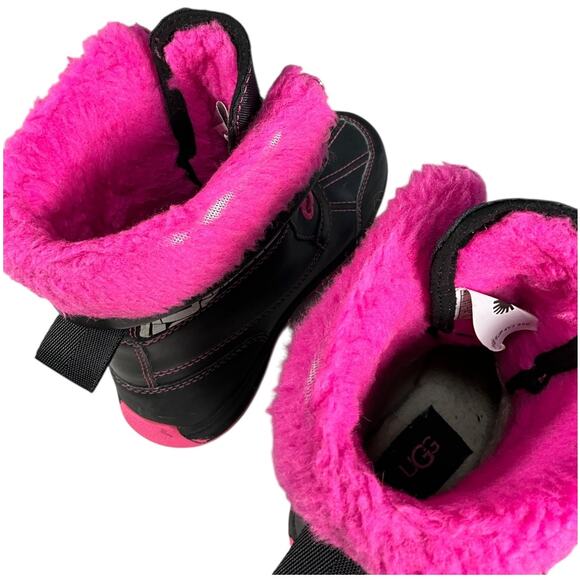 UGG Kids Waterproof Winter Boots Black Pink Fur Lined Lace Up Size 13 Outdoors - Picture 9 of 13